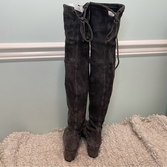 STUART Weitzman Lesley Grey Suede Over the Knee Boots 4 - Picture 4 of 10
